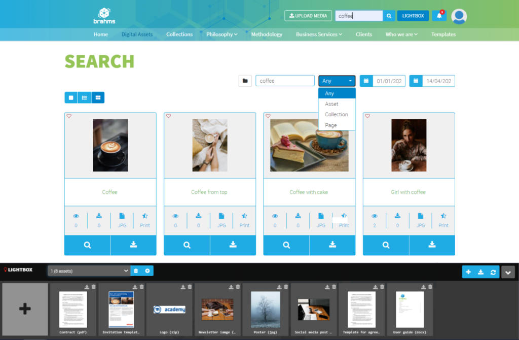 Find digital assets with smart, category based search.
